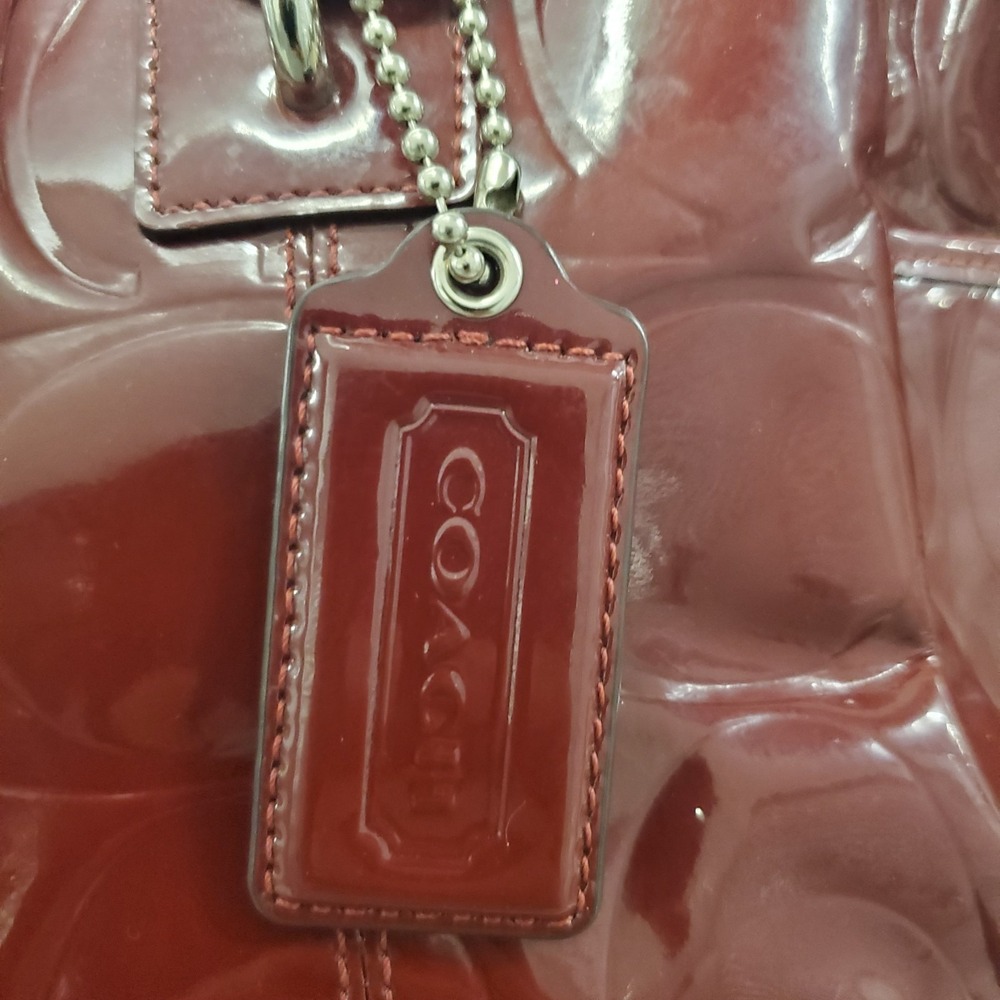 Coach Signature Garnet East West Embossed Patent Leather Carry all # F17729 - Picture 5 of 16